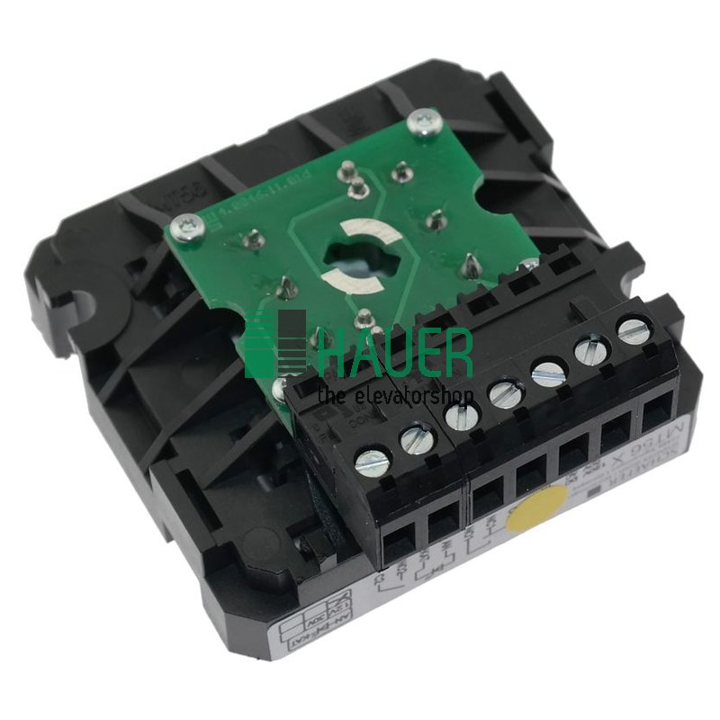 MT56 M, X, 1 chang.+1NO, 12V yellow,shared anode, plate V2A matt, engr.alarm